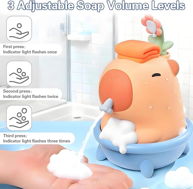 Capybara Automatic Soap Dispenser - Cute Kids Foam Soap Dispenser, Hand-Free IPX7 Waterproof USB Rechargeable Hand Sanitizer‌ Sensor Dispensers 9.5oz, Boys Girls Toddlers Birthday Gift, Pink