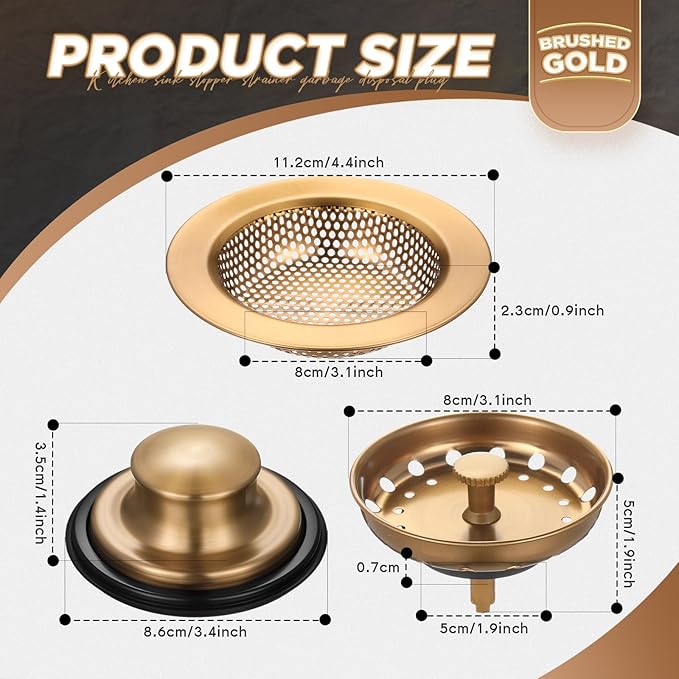 Mudder 3 Pcs Kitchen Sink Strainer - Stainless Steel, Champagne Bronze
