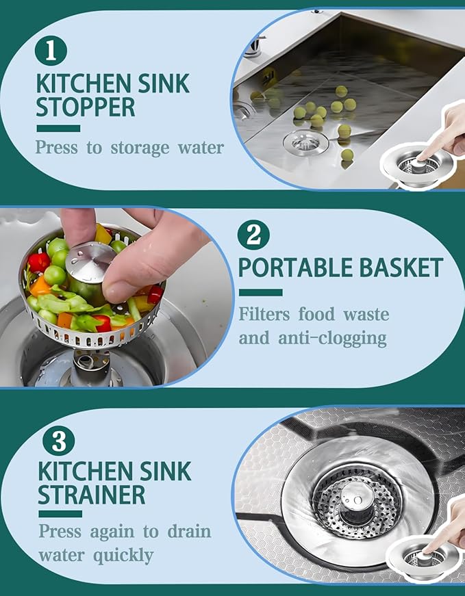 2 Pack Stainless Steel Sink Strainer - 3-1/2" Drain Combo