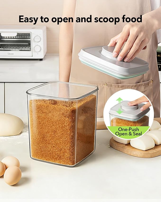 Ankou Food Storage Container Sets, 2.8 Qt + 4.2 Qt *2 Airtight Canisters with Lids and 130ml Scoop, BPA-Free Plastic Pantry Containers for Flour