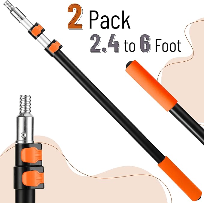 Bates- Extension Pole, 2.4 to 6 Ft Pole, 2 Pack, ‎Telescopic Pole for Painting and Cleaning
