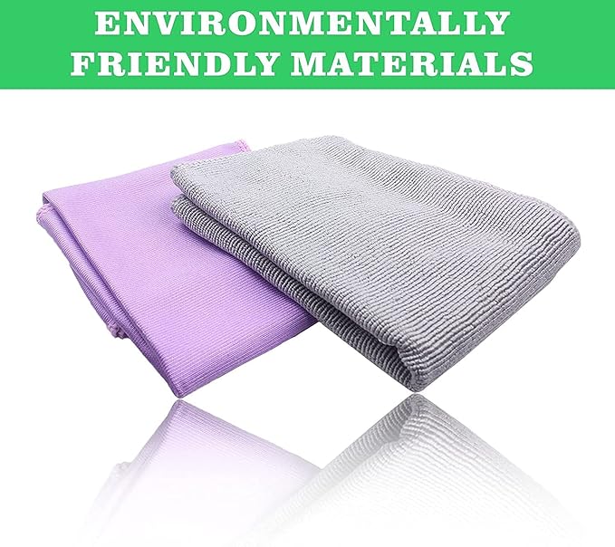 Korwεx Basic Package, Window Cleaning Cloth (Purple) and Enviro Cloth (Grey), Glass Cloth, Lints Streaks Scratches Free, Only Water, No Chemical Needed, (Purple 1 Pack, Grey 1 Pack)