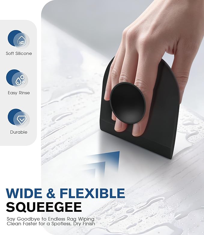 2 Pack Silicone Sink Cleaning Brush with Squeegee, Flexible Non-Scratch Dish Scrubber for Kitchen and Bathroom Sink, Countertop & Dishwashing, Suction Cup Hanging Design (Black)