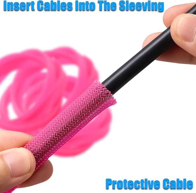 25ft PET Expandable Braided Cable Sleeve 1 inch(25mm) Pet Braided Cable Sleeve for Audio Video Device Wire Automotive Wire (Pink)