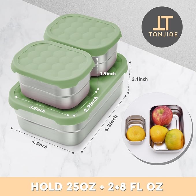 Tanjiae Stainless Steel Snack Containers for Kids | Easy Open Leak Proof Small Food Containers with Silicone Lids