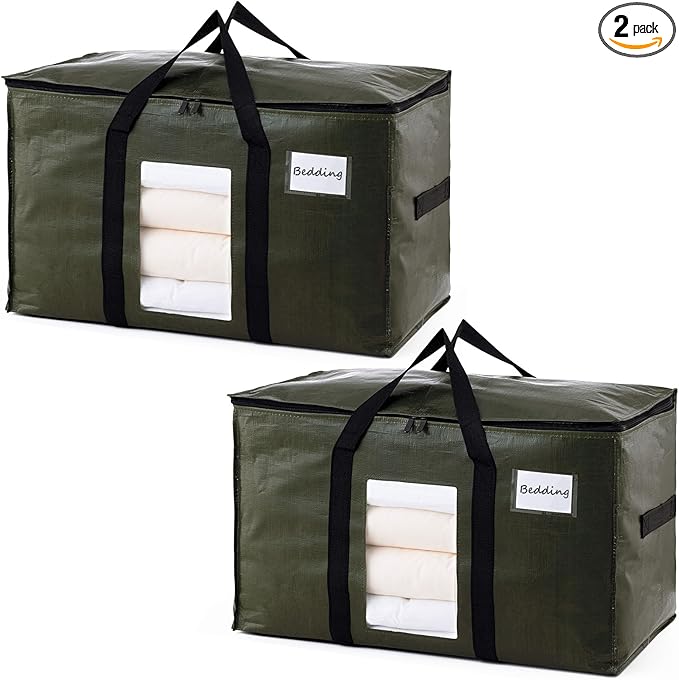 2 Pack Green Extra Large Storage Bags, Heavy Duty Totes with Visible Window