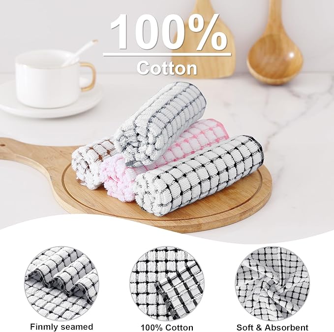 Kitinjoy Cotton 6 Pack Terry Kitchen Towels, 16 x 25 Inches Super Soft and Absorbent Dish Towels, Quick Drying Hand Towels for Kitchen Drying, Black