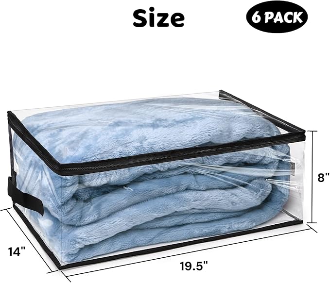 ZOOFOX 6 Pack Blanket Storage Bags, Clear Zippered Storage Bags for Clothes, Vinyl Moving Bag for Comforter, Blanket, Bedding, Toys, Clothing, 19.5 x 14 x 8 Inch
