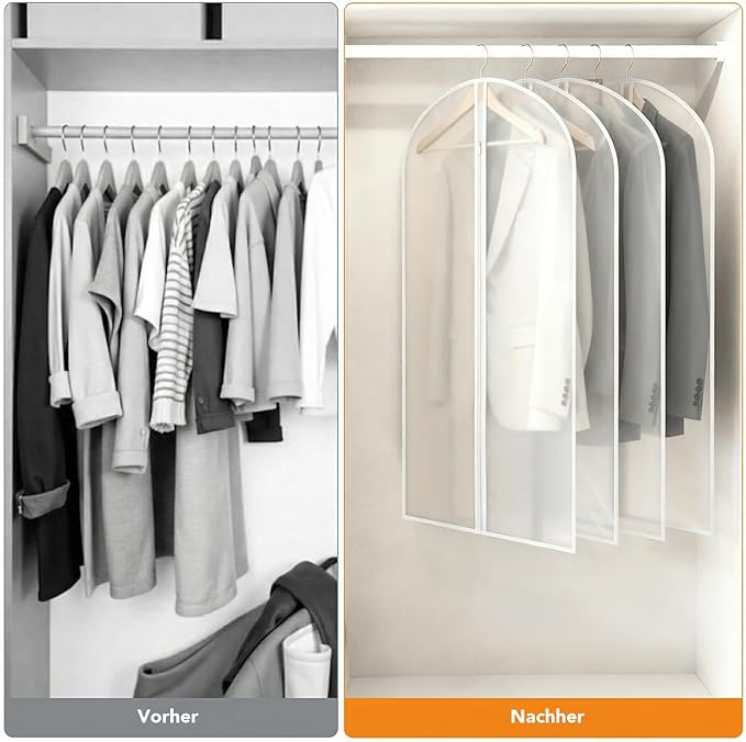 6 Pack Garment Bags 60 * 100cm, 40in PEVA Translucent Garment Covers, White Edge