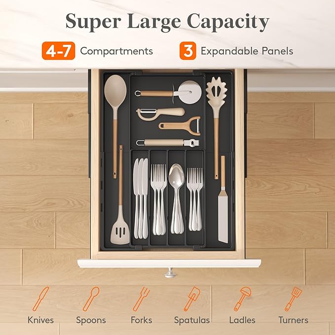 Lifewit Silverware Drawer Organizer, Expandable Utensil Tray for Kitchen, BPA Free Flatware and Cutlery Holder