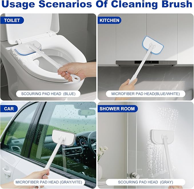 MOSEN Scrub Brush for Shower,4-in-1 Cleaning Brushes with 4 Different Function Cleaning Heads Brush for Shower Cleaning Bathroom Kitchen Car Tub Tile