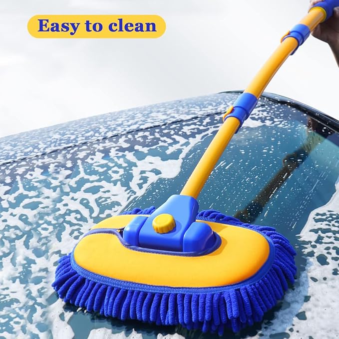 BMLEI Car Wash Brush With Long Handle, Chenille Microfiber Mop Mitt, 1 Replacement Head, Wheel Brush Extension Pole