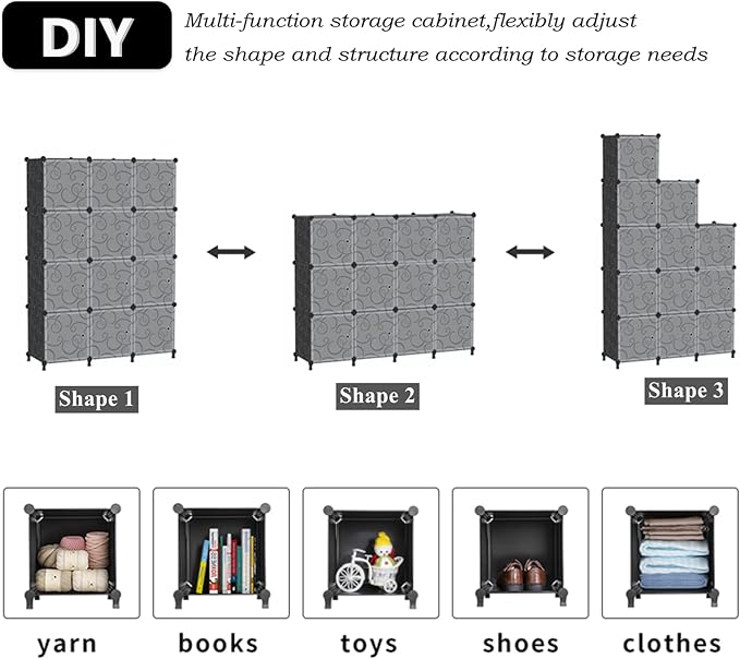 12 Cube Storage Organizer with Doors, DIY Plastic Closet Shelf