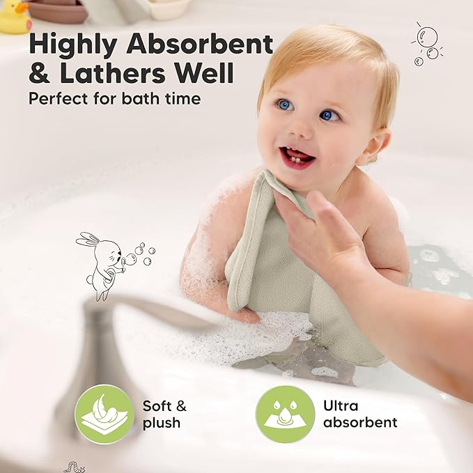 6-Pack Baby Washcloths – Soft Absorbent Viscose from Bamboo Washcloths for Face, Body, Baby Towels for Newborn, Kids, Toddlers, Infant, Gentle on Sensitive Skin, 10x10 Reusable Face Towels(Stone)