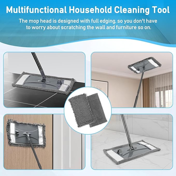 Wall Cleaner Mop with Long Handle, Wall Dust Cleaning Mop for Washing Walls with 2 Microfiber Reusable Pads,Floor Dry Wet Dust Mops for Wall Washer, Floor,Ceiling Cleaner