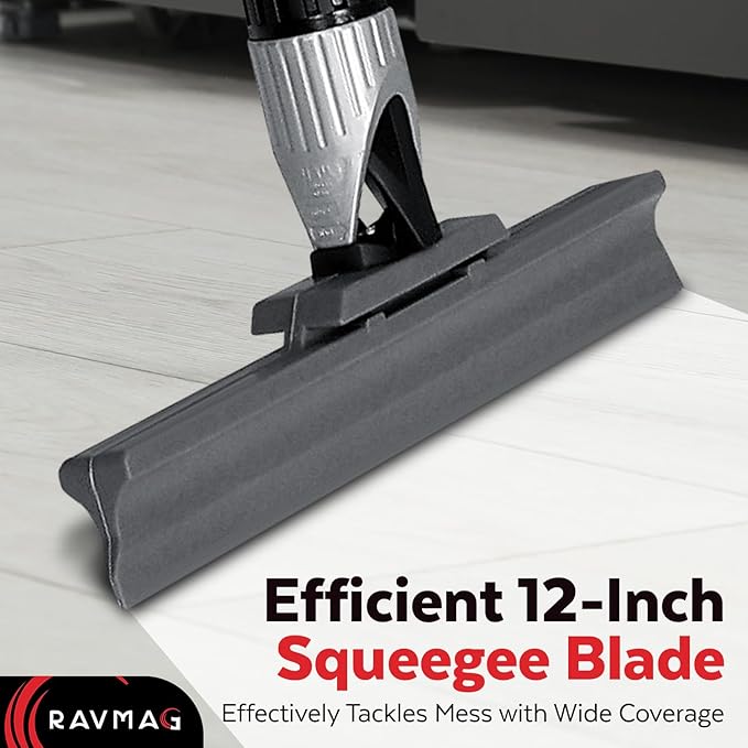 Silicone Floor Squeegee with 55-Inch Long Handle, 12-Inch Single Cast Silicone Blade, 360° Swivel Joint - Multifunction Floor Squeegee for Garage
