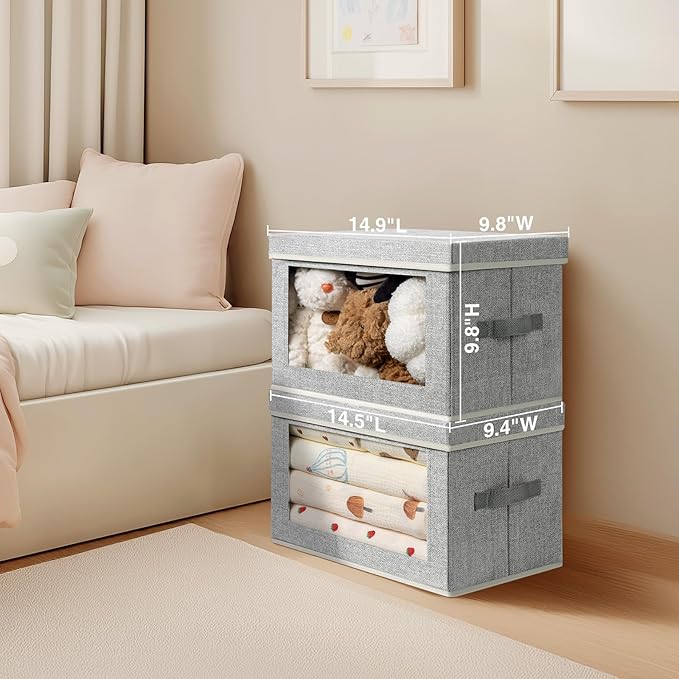 Foldable Storage Bin with Lid, Closet Storage Organizer with Window