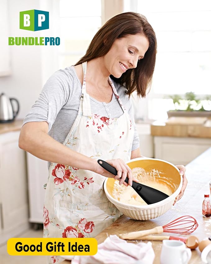 Pack of 2 Cooking Spoons for Non Stick Cookware, Multifunction Spatula Spoon BPA-Free, One-Piece Design, Suitable for Scooping, Scraping, Serving and Mixing(BLACK)