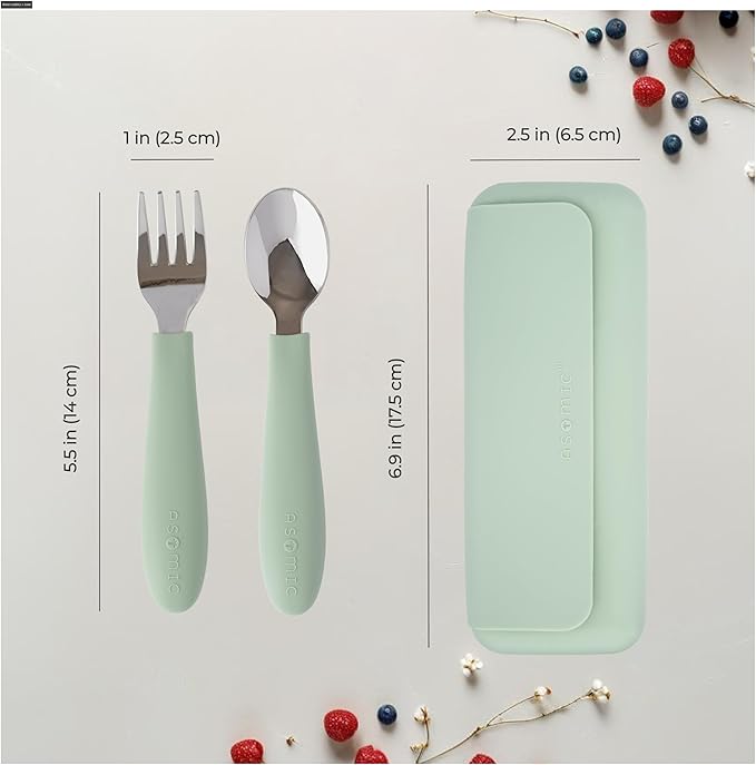 ASOMIC Premium 316 Stainless Steel Toddler Utensils with Silicone Handles & Travel Case, Kids Spoon & Fork Set for Toddler Self Feeding at Daycare, Preschool & School, BPA-Free, Dishwasher Safe