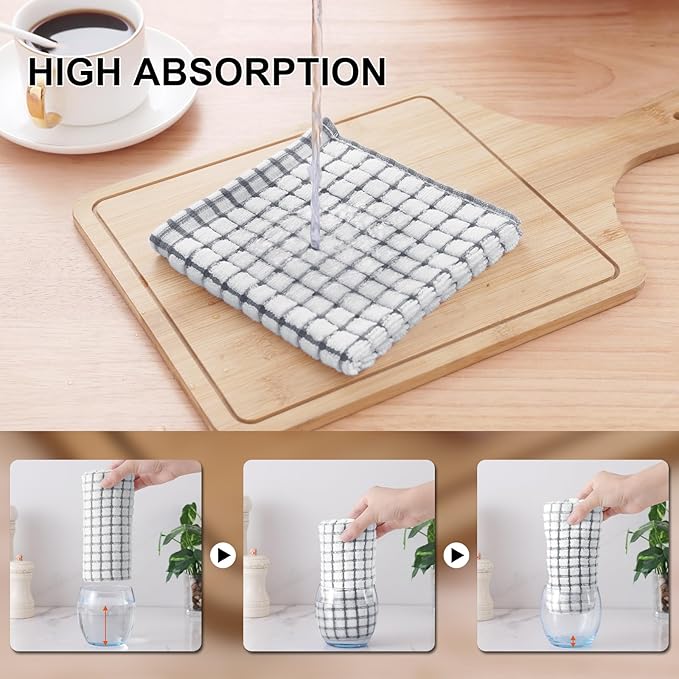 Kitinjoy Cotton 16 Pack Kitchen Towels and Dishcloths Sets, 16 x 25 Inch & 12 X 12 Inch Dish Towels Bulk, Super Soft and Absorbent Hand Towels for Kitchen Drying, Grey