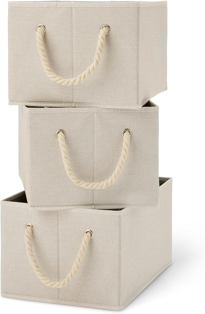 Amazon Basics Foldable Storage Bins with Rope Handles, Closet Organizers, Large
