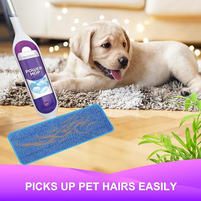 Reusable Power Mop Refill Pads for Swiffer Power Mop Starter Kit - Swifter Powermop Pads Refills - Multi-Surface & Wood Mopping Pad Refill for Floor Cleaning - Washable Microfiber Pad, 4 Pack