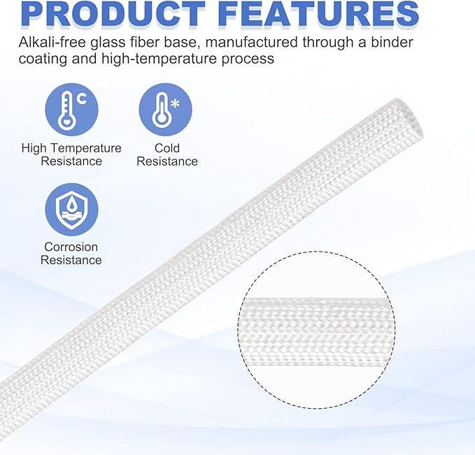 uxcell Insulation Cable Protector,5mm/0.20 Inch-20m/66 Feet High Temp Fiberglass Sleeve White
