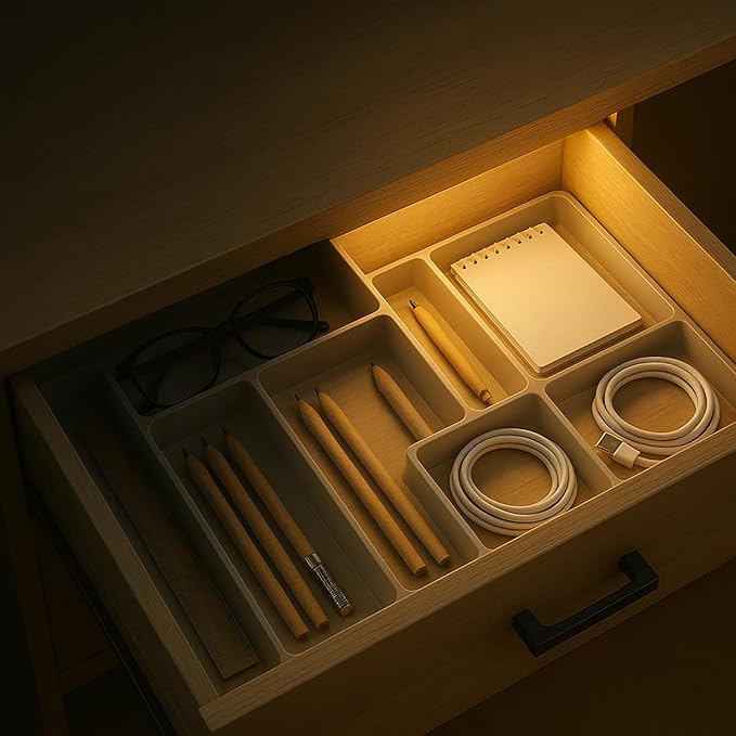 VST Rechargeable Drawer Lighting, Door Open Activated ON/Off, Stick-ON LED Cabinet Light for Wardrobe Kitchen Basement Trunk Pantry Gun Safe (2 Pack, Warm Light - 3000K)