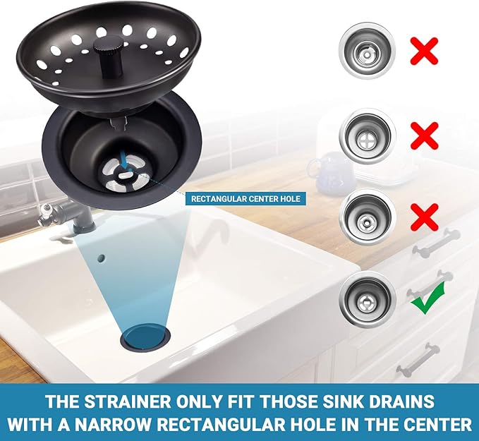KONE Black Sink Basket Strainer Drain Stopper, 2 Pack Stainless Steel Matte Black Kitchen Sink Strainer Fit for Universal 3-1/2 inch Kitchen Sink