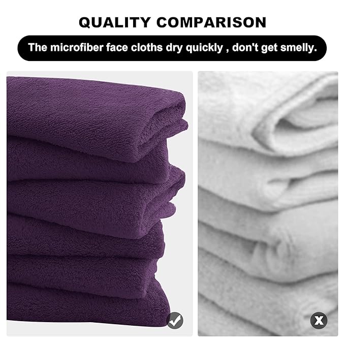 MOONQUEEN Microfiber Facial Cloths Fast Drying Washcloth 12 Pack - Premium Soft Makeup Remover Cloths - Grape Purple