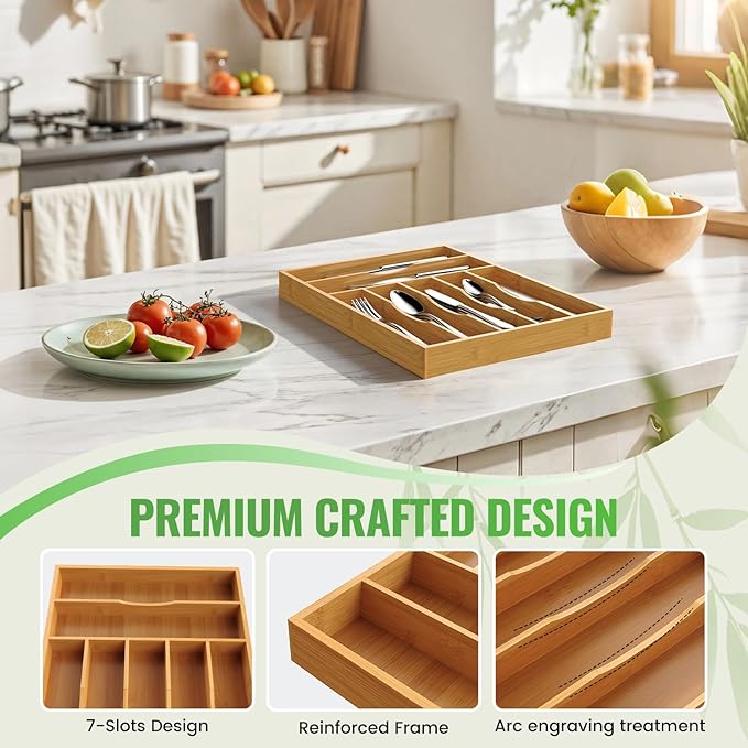 Bamboo Silverware Organizer, 15.8"x11.7"x1.6"