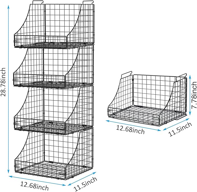 Lyuwanxian 4-Pack Stackable Wire Baskets for Closet Organizers and Storage, Open Storage Bins for Clothes, Toys, and Snacks - Rustic Metal Closet Organizer and Shelves in Black