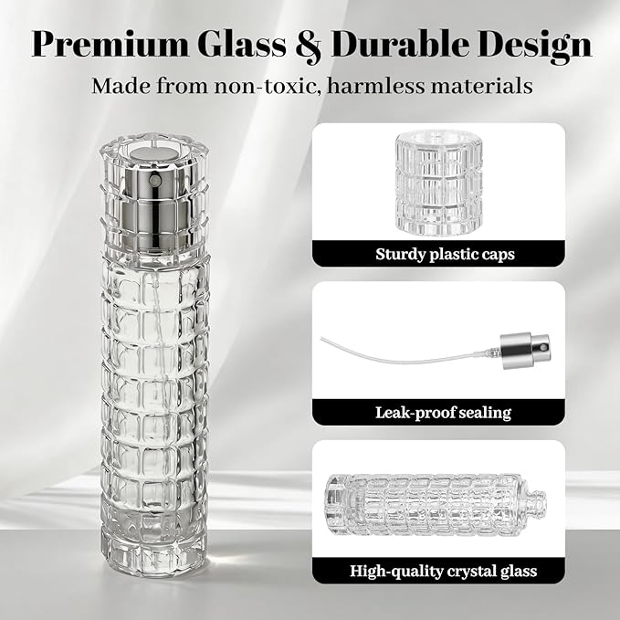 30ml Glass Spray Bottles 4Pcs, 5.1"x1.1"x1.1" Refillable olive oil Atomiser Perfume Atomizer for Home Bar, Kitchen, Travel & DIY (Gold & Silver Nozzles)