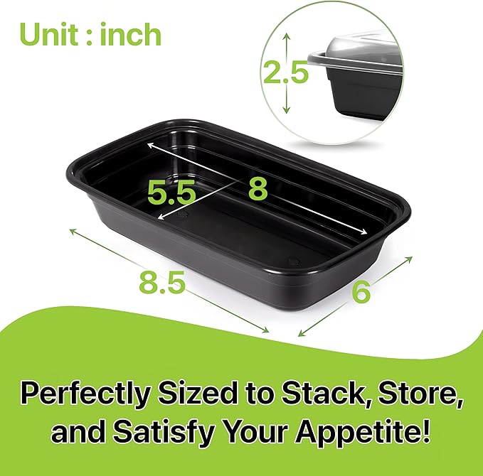 Meal Prep Containers [50 Set] 38 oz with Lids, 1 compartment, Stackable, Reusable, Leakproof, Food Safe, Microwave, Freezer & Dishwasher Safe for Food Prep Storage Bento Box (50 Set, 38 oz)