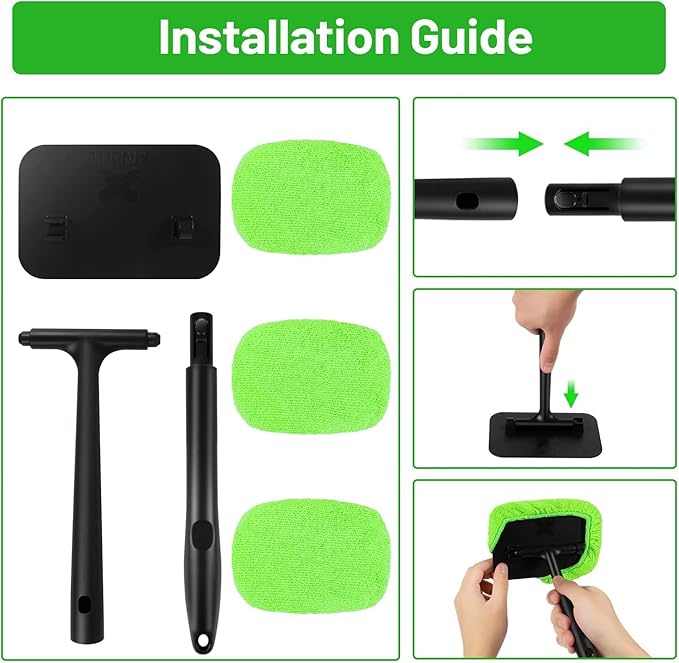 Xindell Windshield Cleaner Tool – Inside Car Window Cleaning Kit with 22“ Detachable Handle, Interior Windshield Squeegee for Clear Vision, Auto Detailing Kit for Car, Home & Outdoor Windows