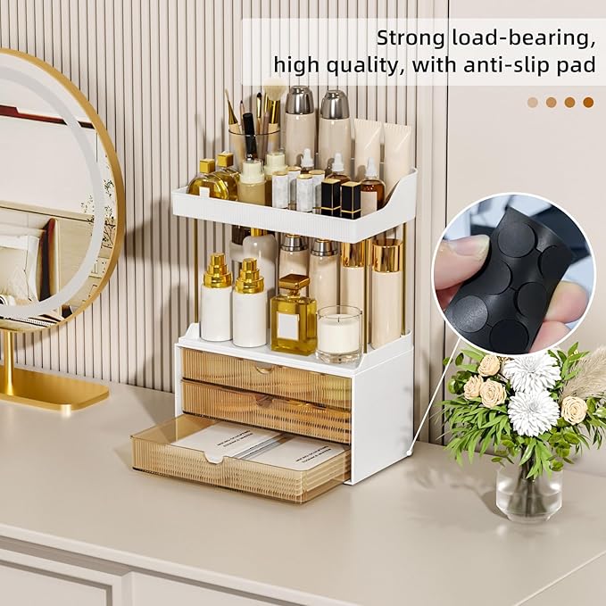 3 Large Drawers Makeup Organizer, 5 Tier Bathroom Counter Organizers and Storage