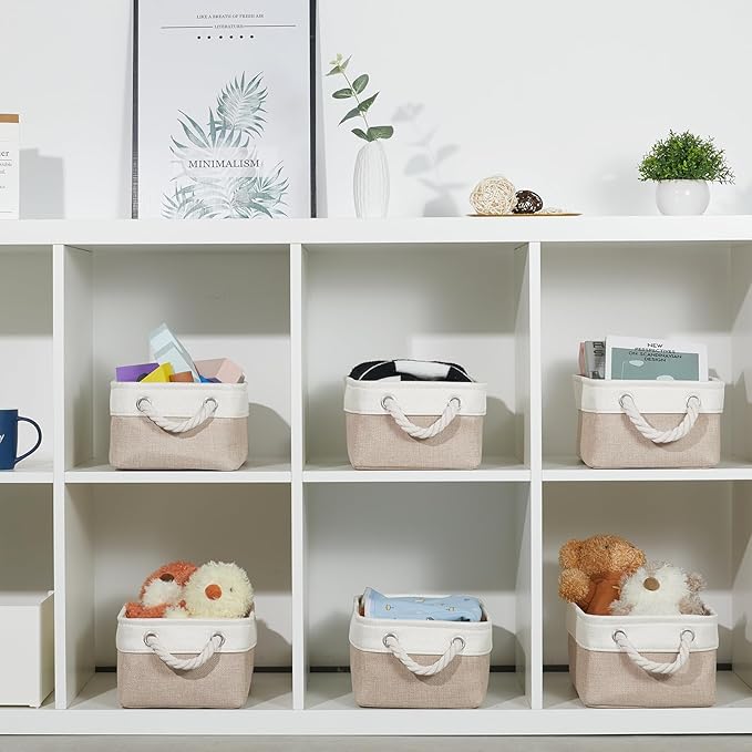Bidtakay Small Baskets Fabric Storage [6 Pack] Beige Storage Bins 11.8 X 7.8 X 5