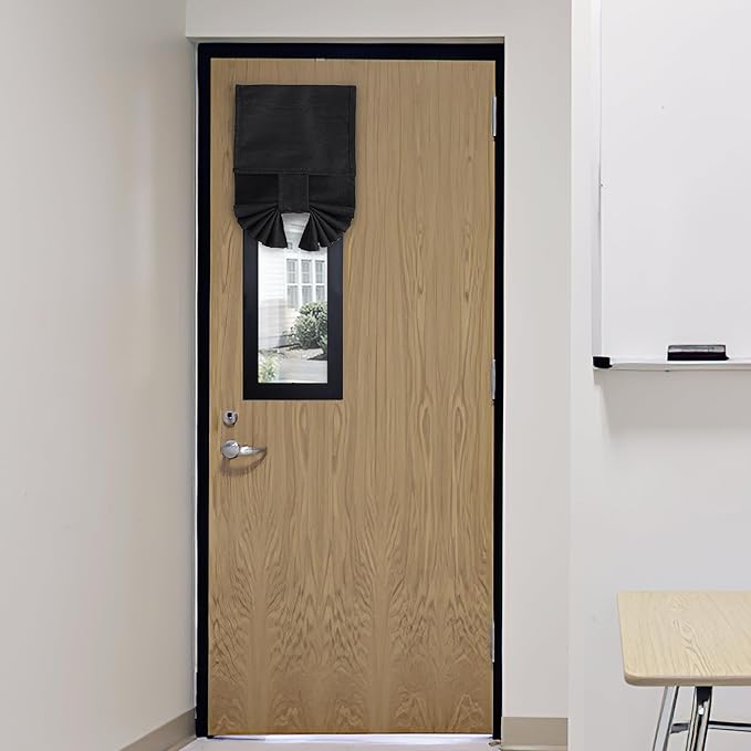 RYB HOME Linen Classroom Door Window Cover, W8 x L36, 1 Panel, Black | Privacy Assured Thermal Insulated Door Curtain for Classroom