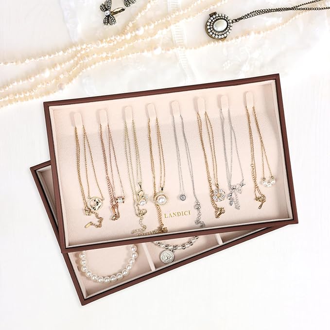 Stackable Jewelry Organizer Trays 4 Set, Coffee