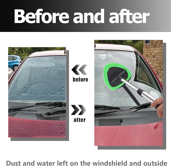 Car Windshield Cleaning Tools, Expandable Car Window Cleaner kit with 4 Reusable Microfiber Pads, Bottles, Windshield Cleaning Wand Tool