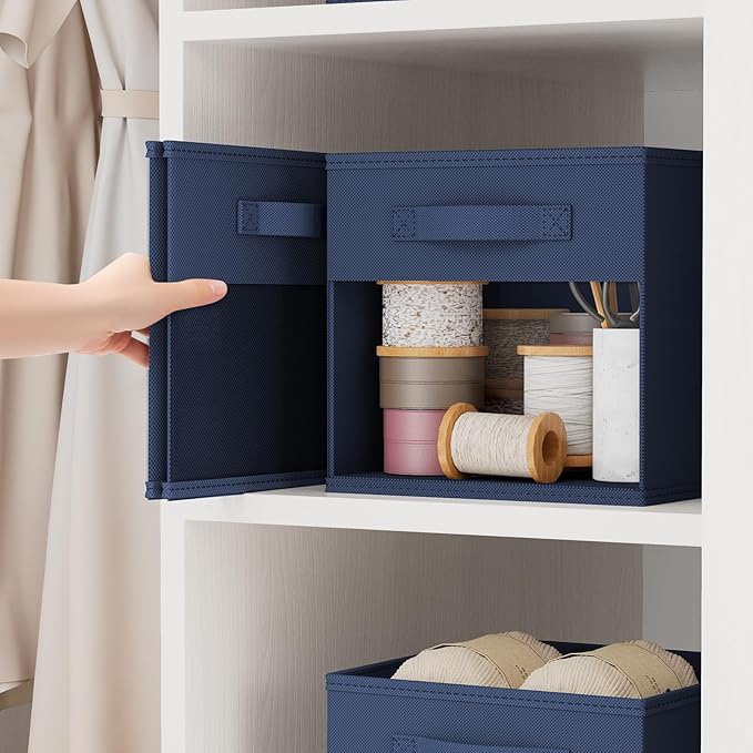DIMJ Storage Cubes, Cube Storage Bin, 10 Pack Foldable Baskets with Window, Closet Storage Bins with Handle, 11x 11 inch Storage Cubes for Clothes, Toys, Books (Navy Blue)