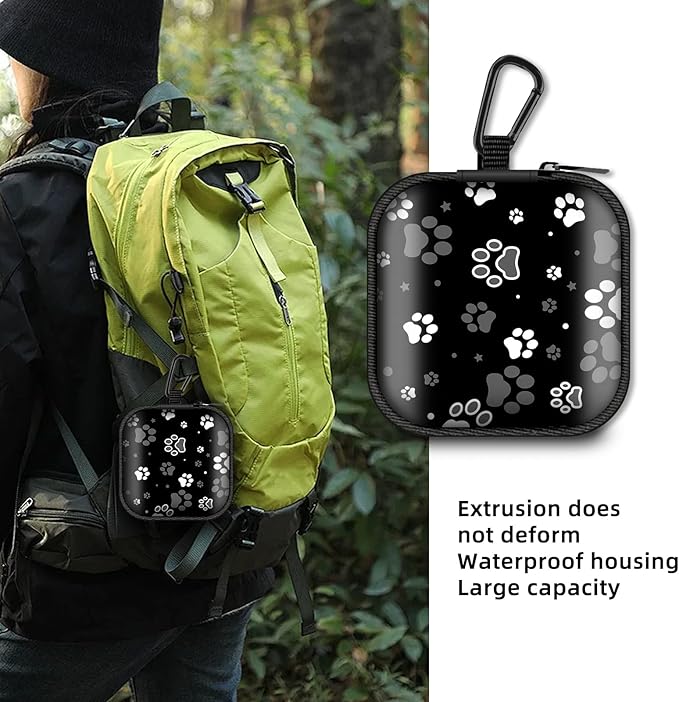 Square Data Cable Earbud Charger Coin Storage Bag Shockproof and Drop-Proof EVA Material Compatible with AirPod(Dog Paw Print and Star)