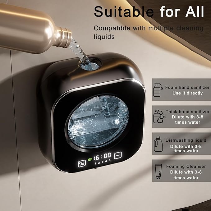 Automatic Soap Dispenser Touchless, 5 Visual Levels Foam Soap Dispenser,11.3 oz Liquid Storage Tank,80 Days of Battery Life,Digital Display,Soap Dispenser for Kitchen Sink (Black)