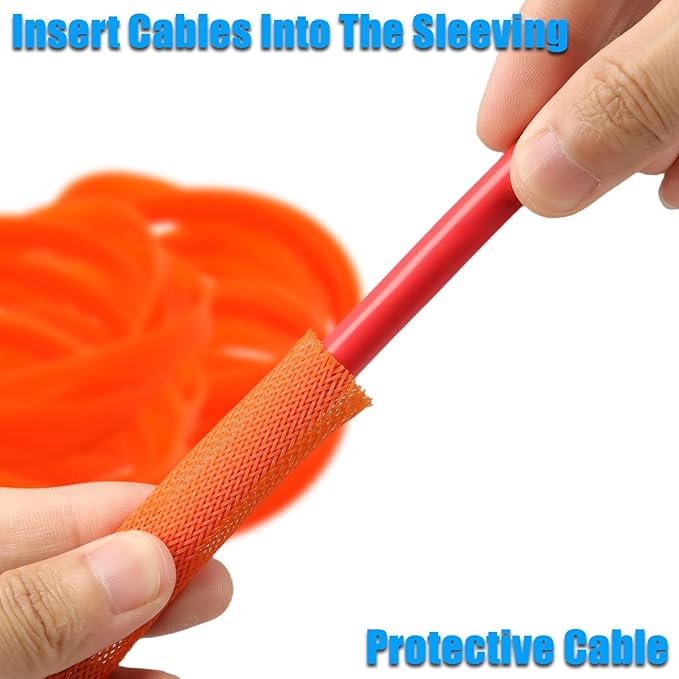 25ft PET Expandable Braided Cable Sleeve 1/3inch(8mm) Pet Braided Cable Sleeve for Audio Video Device Wire Automotive Wire (Orange)