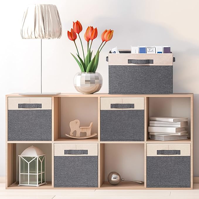 Large Fabric Storage Bins for Shelves with 3 Handles