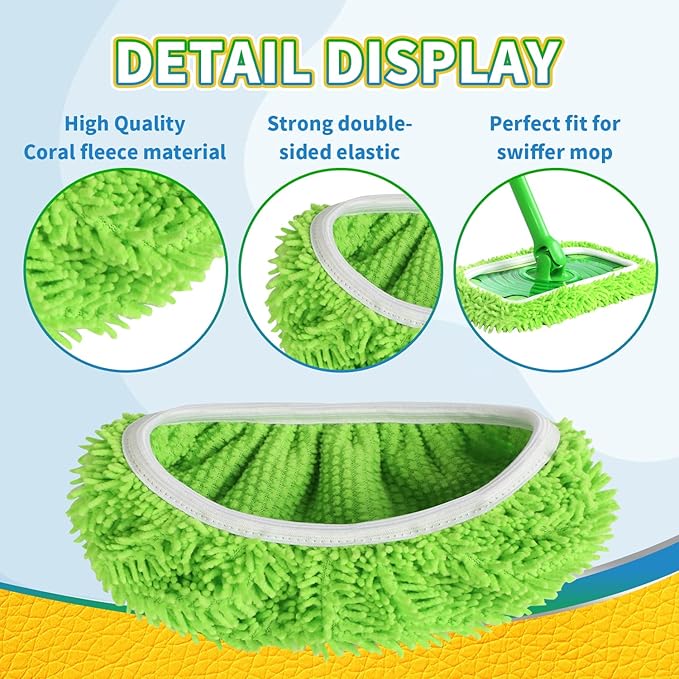 6Pcs Reusable Microfiber Mop Pads Compatible with Swiffer Sweeper, Wet and Dry Flat mop Cover, Replacement Sweeping Mopping pad Refills for Surface/Hardwood Floor Cleaning