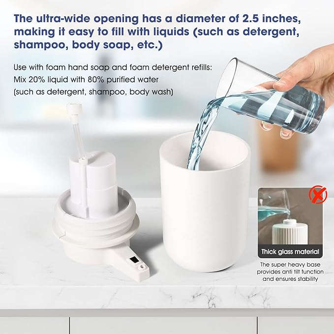 2 Pack Automatic Liquid Soap Dispenser, 10.5oz Touchless Electric Hand Soap Dispenser, Rechargeable Liquid Pump for Dish Soap, Easy Refill (White)