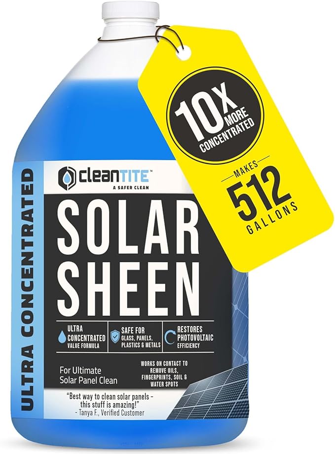 Solar Panel Cleaner 1 Gallon (Makes 512 G) - Super Concentrated Cleaning Solution for Glass, Metal, Wood & Plastic - Remove Oil