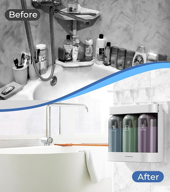 Shower Soap Dispenser Wall Mounted, Shower Dispenser 3 Chamber No Drill, Shampoo and Conditioner Dispenser for Bathroom Hotel, Shower Shampoo Dispenser 3 Chamber, White