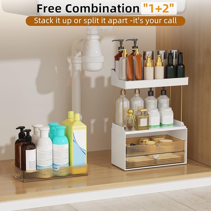 3 Large Drawers Makeup Organizer, 5 Tier Bathroom Counter Organizers and Storage